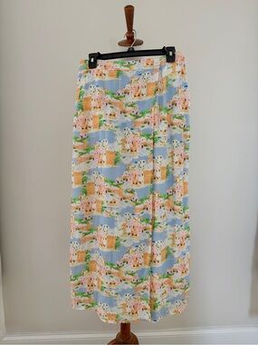 Cynthia Rowley Coastal Print Linen Blend Wrap Maxi Skirt